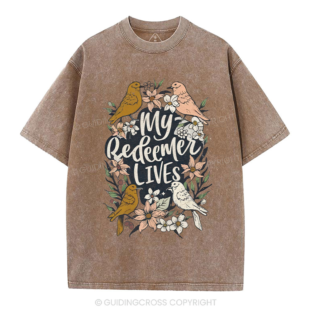 My Redeemer Lives Christian Washed T-Shirt