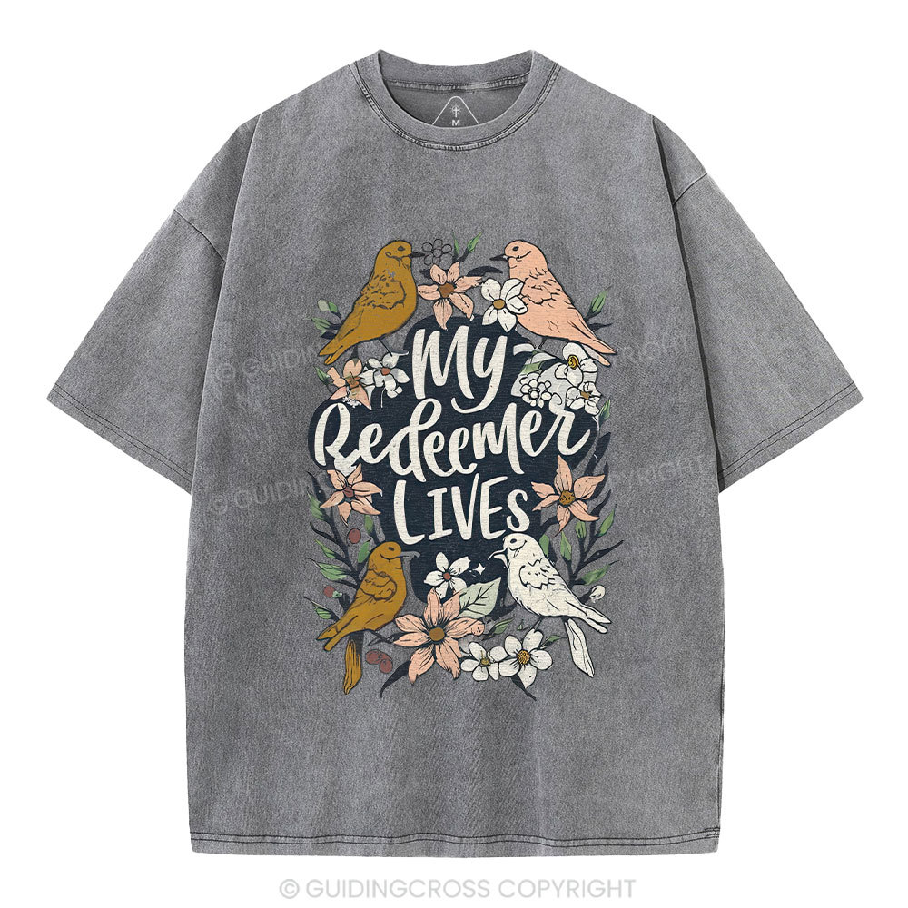 My Redeemer Lives Christian Washed T-Shirt