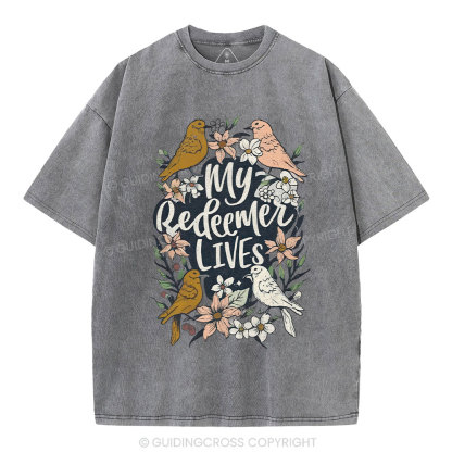 My Redeemer Lives Christian Washed T-Shirt