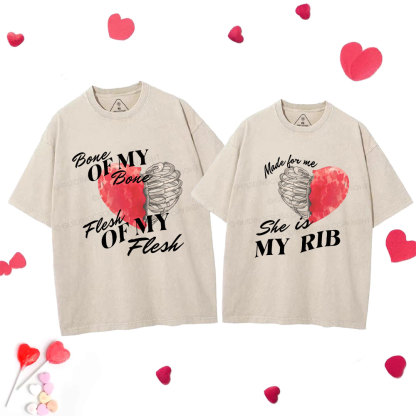 My Rib Genesis 2: 21 Christian Couple Washed T-Shirt