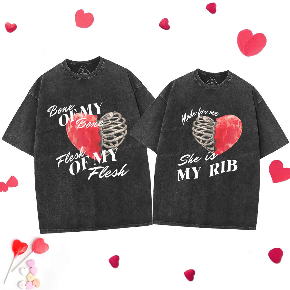 My Rib Genesis 2: 21 Christian Couple Washed T-Shirt