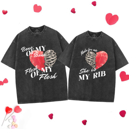 My Rib Genesis 2: 21 Christian Couple Washed T-Shirt