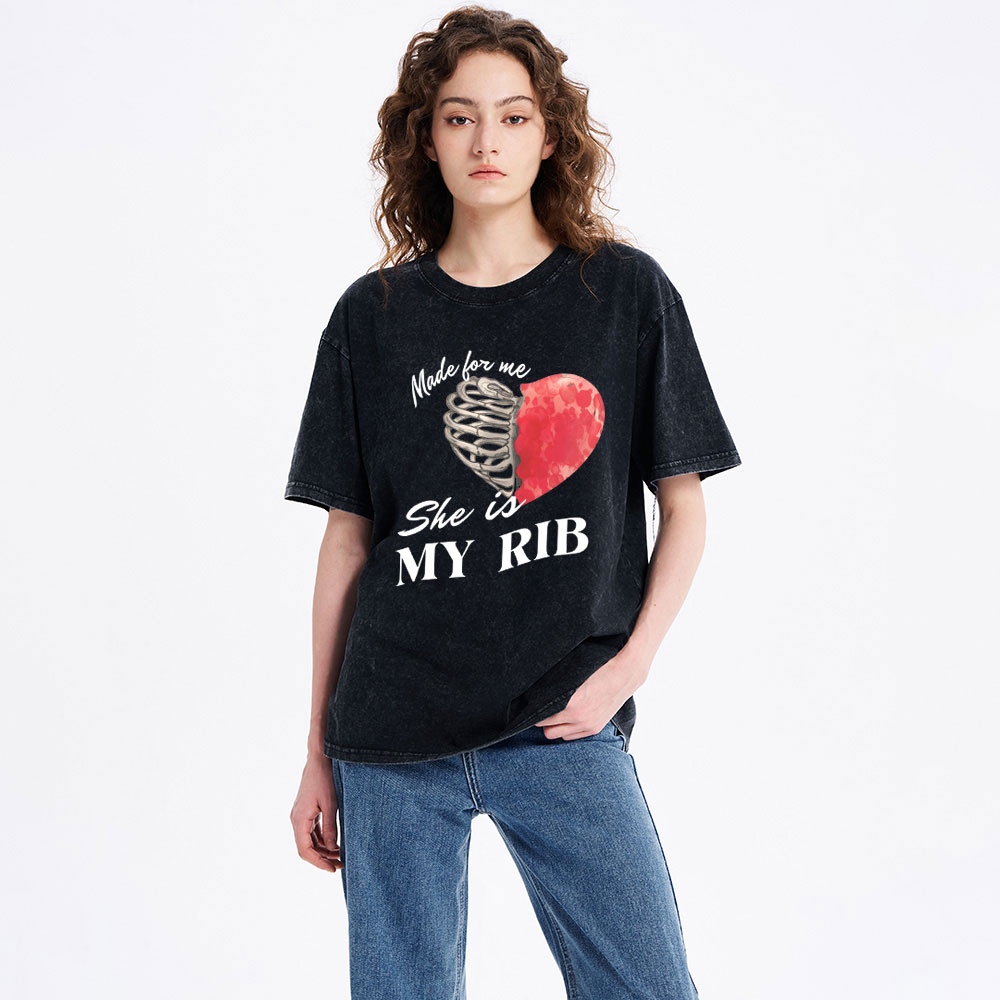 My Rib Genesis 2: 21 Christian Couple Washed T-Shirt