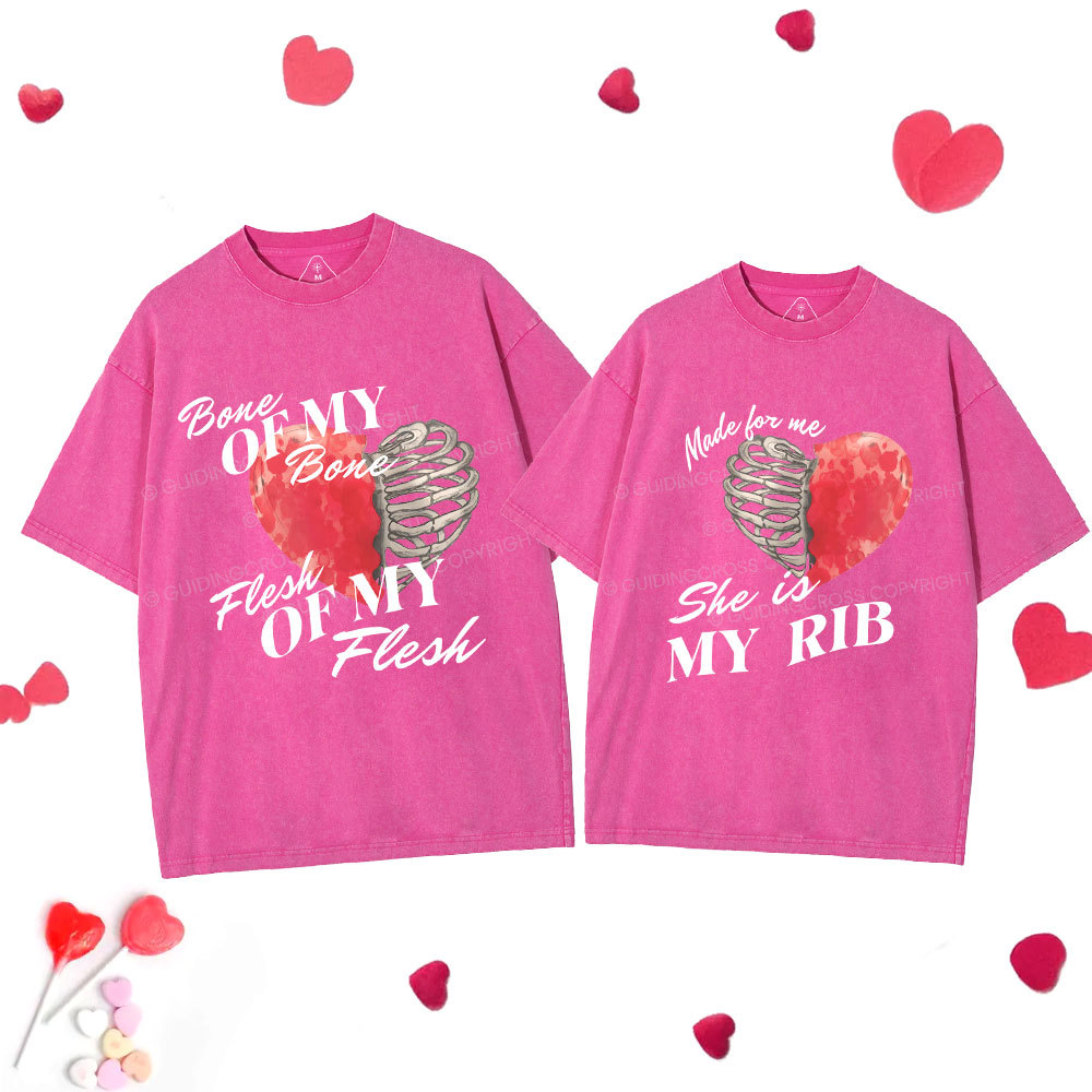 My Rib Genesis 2: 21 Christian Couple Washed T-Shirt