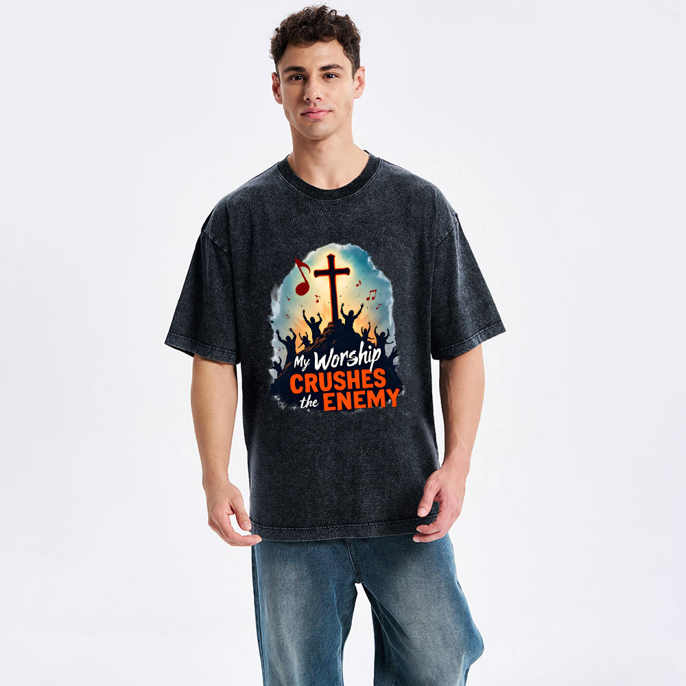 My Worship Crushes THe Enemy Christian Washed T-Shirt