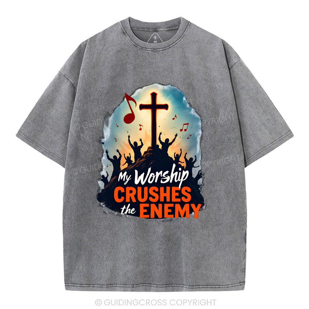 My Worship Crushes THe Enemy Christian Washed T-Shirt