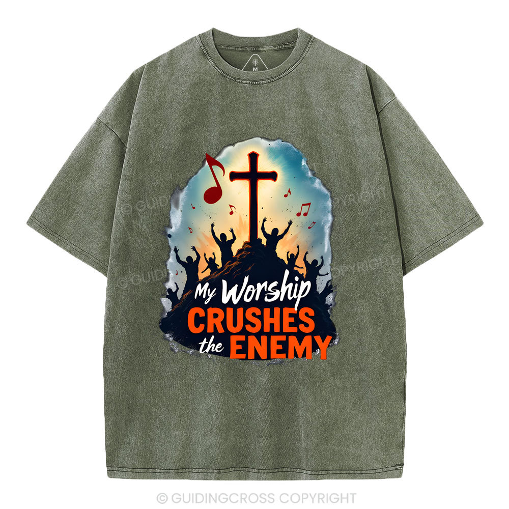 My Worship Crushes THe Enemy Christian Washed T-Shirt