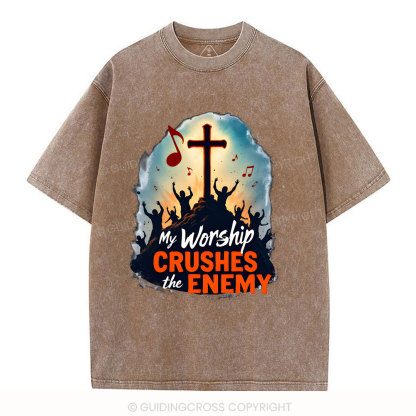 My Worship Crushes THe Enemy Christian Washed T-Shirt