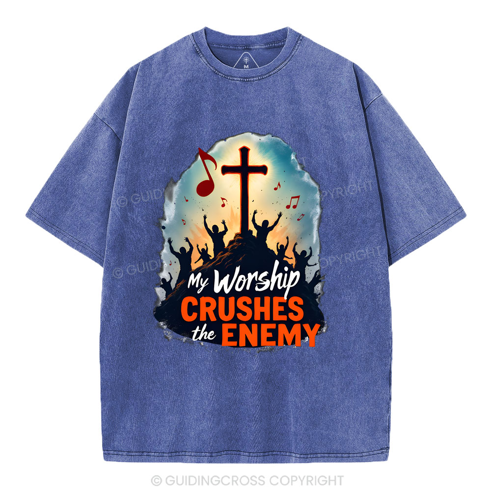 My Worship Crushes THe Enemy Christian Washed T-Shirt