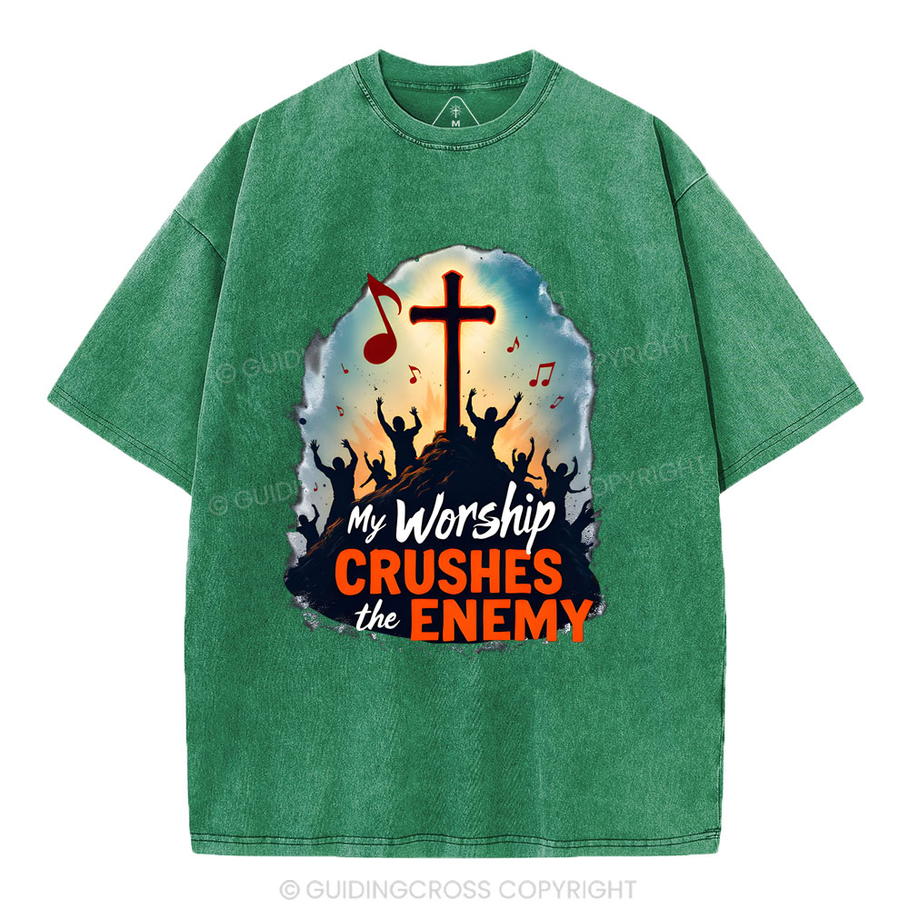 My Worship Crushes THe Enemy Christian Washed T-Shirt