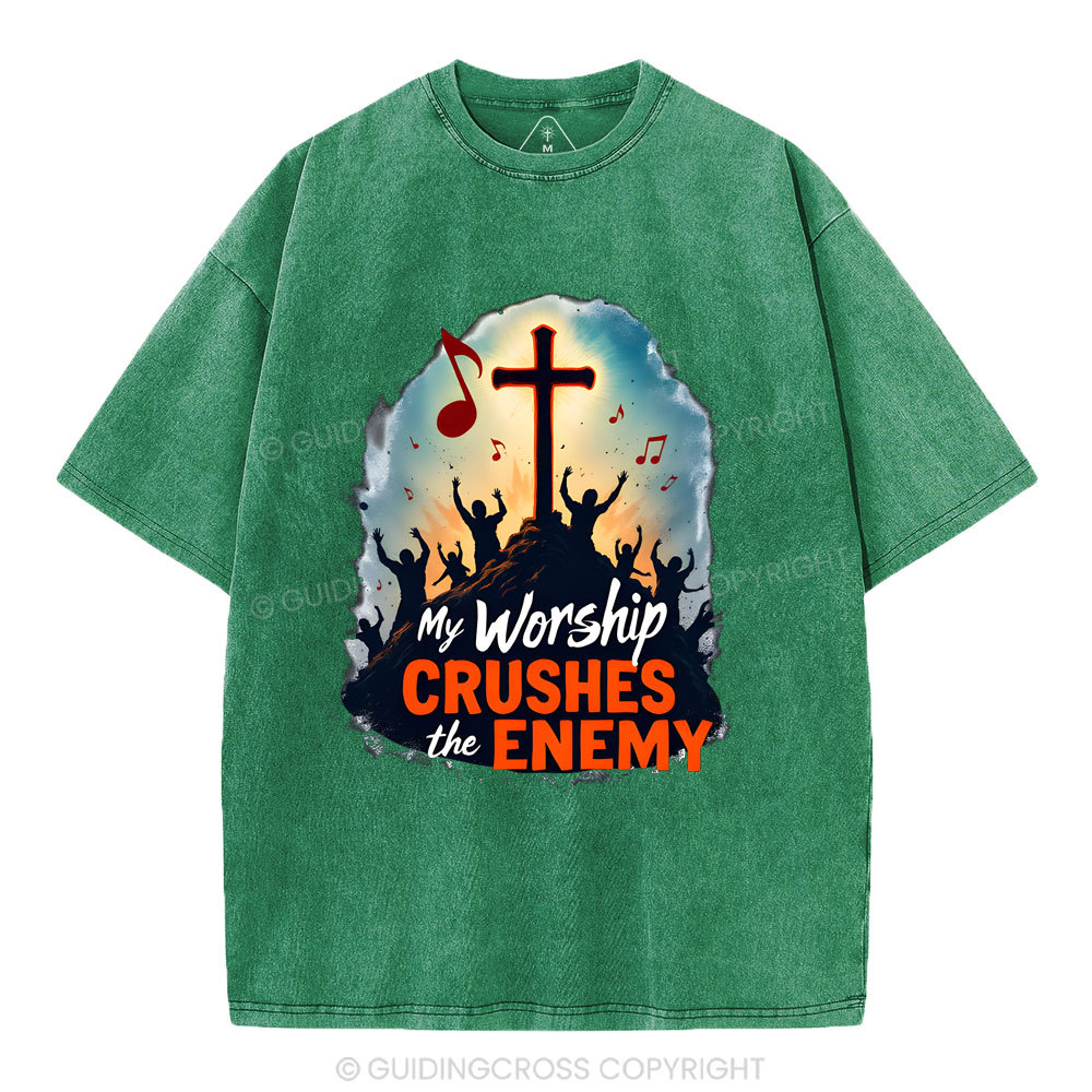 My Worship Crushes THe Enemy Christian Washed T-Shirt