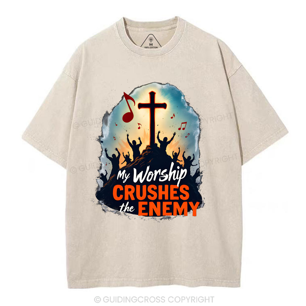 My Worship Crushes THe Enemy Christian Washed T-Shirt