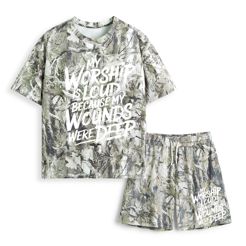My Worship Is Lord Because My Wounds Were Deep Christian Camo T-Shirt & Shorts