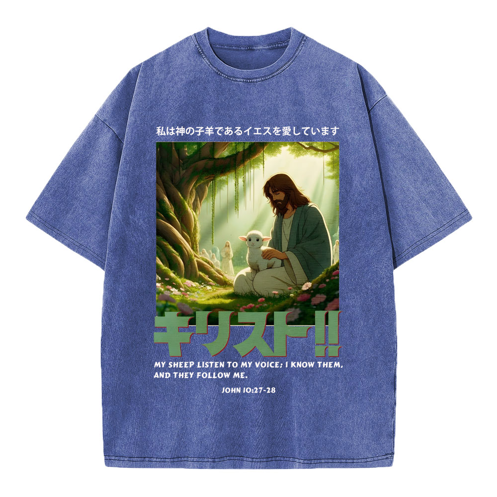My sheep listen to my voice Chirstian Washed T-Shirt