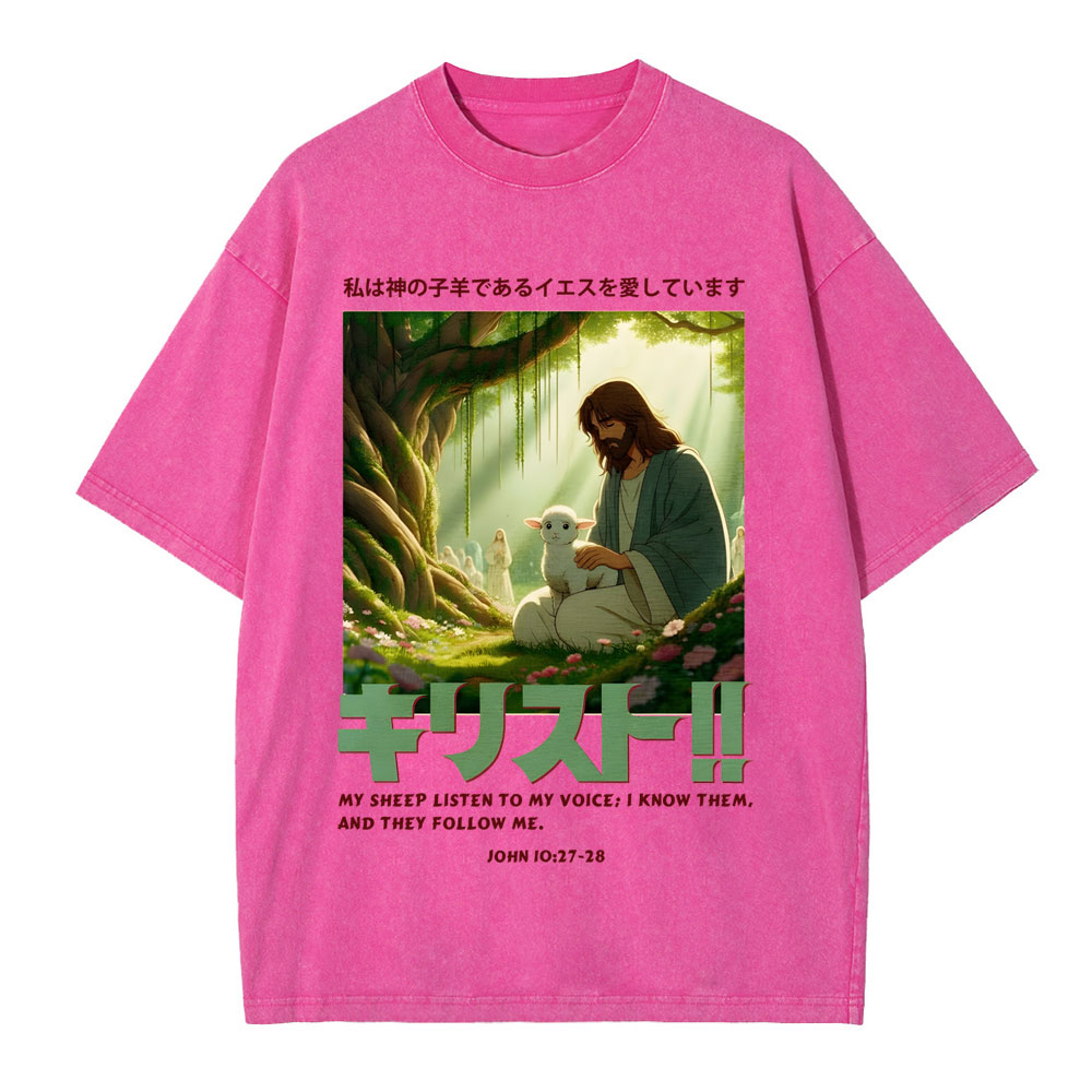 My Sheep Listen To My Voice Chirstian Washed T-Shirt