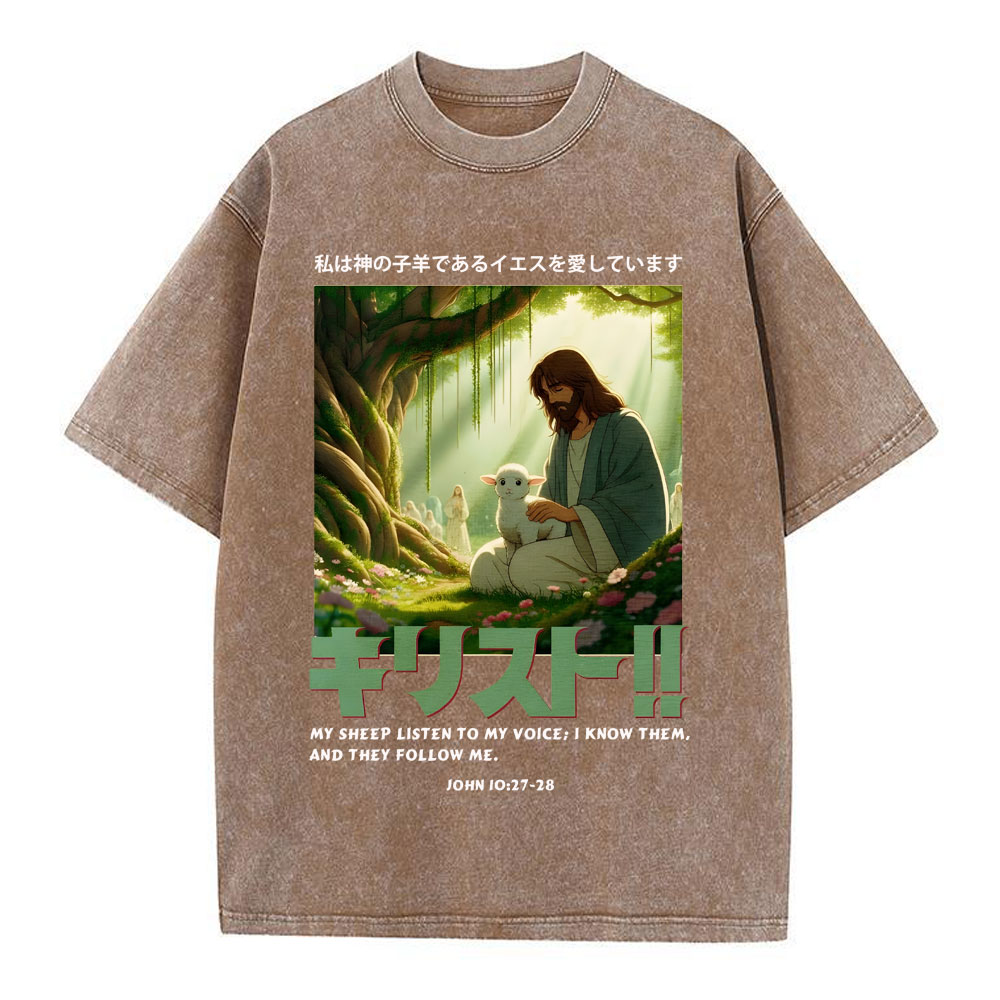 My sheep listen to my voice Chirstian Washed T-Shirt
