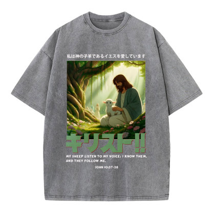 My sheep listen to my voice Chirstian Washed T-Shirt