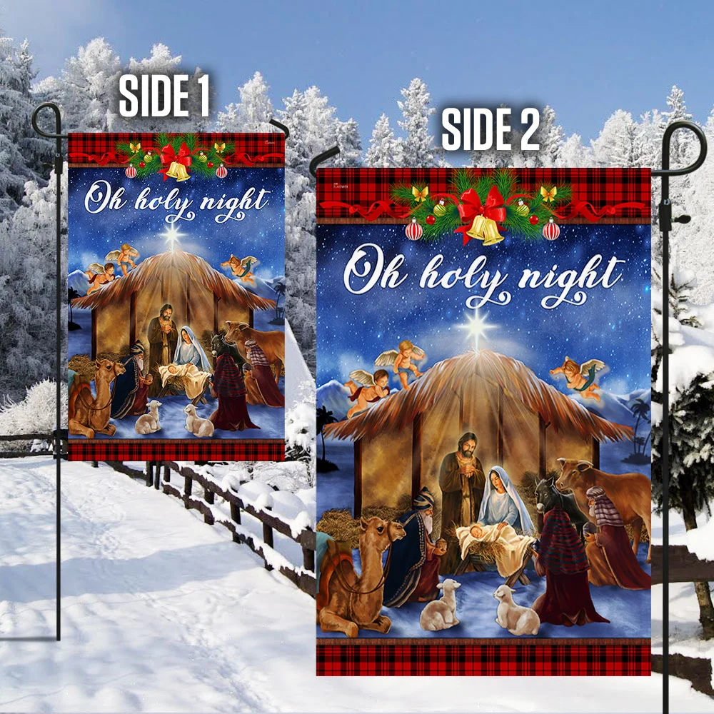 Nativity Scene Oh Holy Night Jesus Was Born Christmas Flag