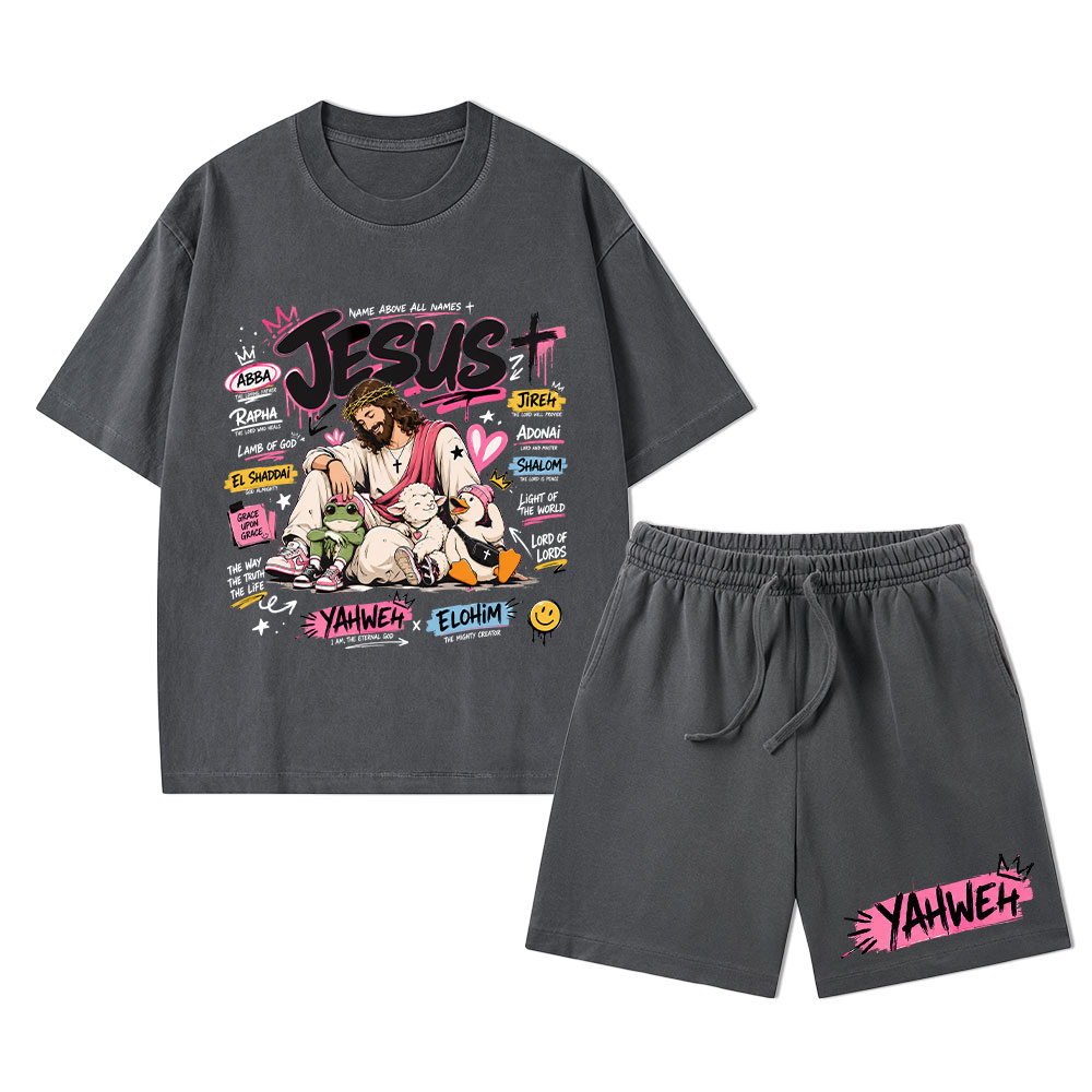 Name Above All Names Christian Washed T-Shirt & Shorts 