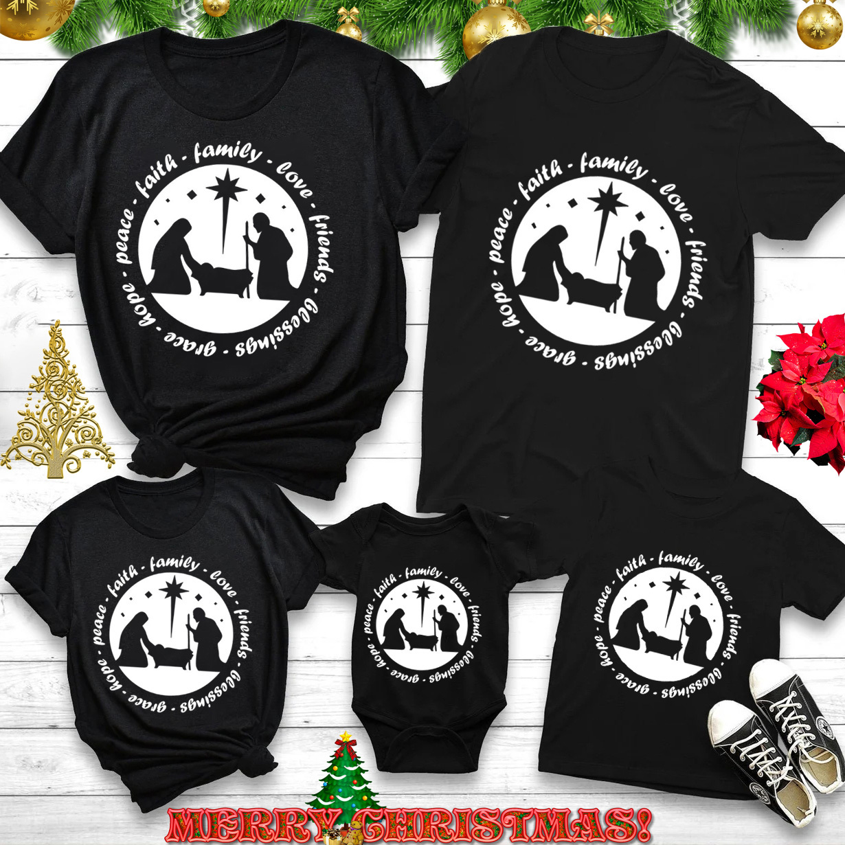 Nativity Scene Christian Family Matching Shirts