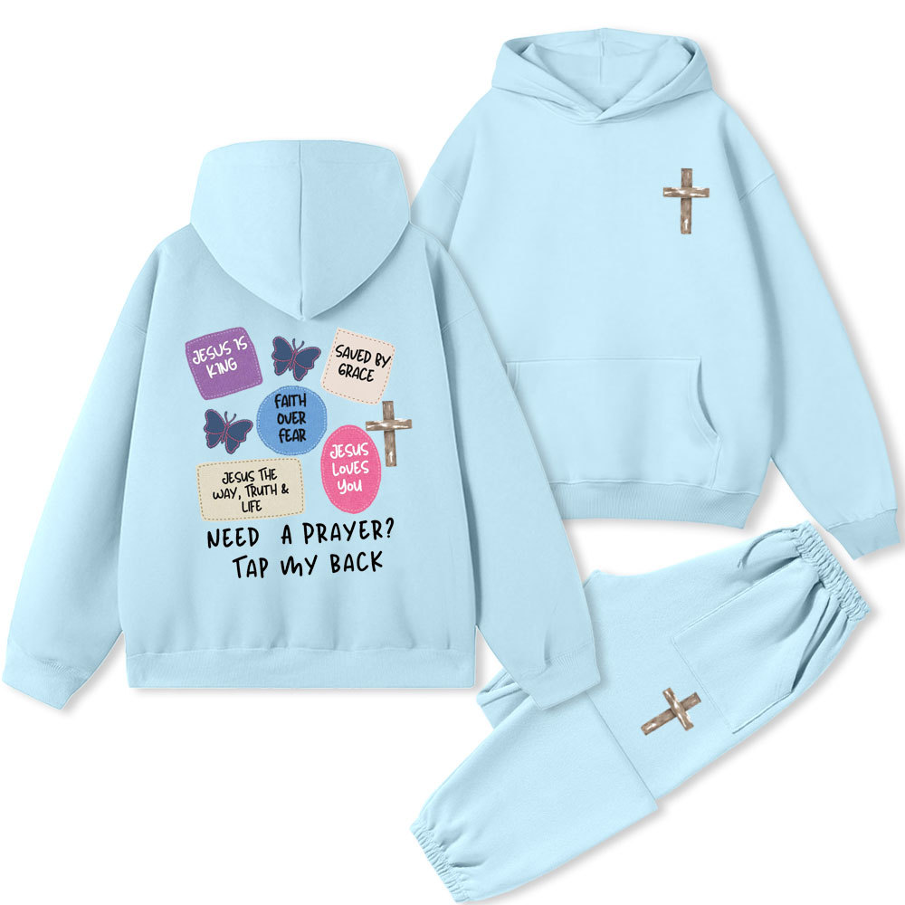 Need A Prayer Tap My Back Christian Premium Fleece Hoodie Set