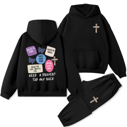 Need A Prayer Tap My Back Christian Premium Fleece Hoodie Set