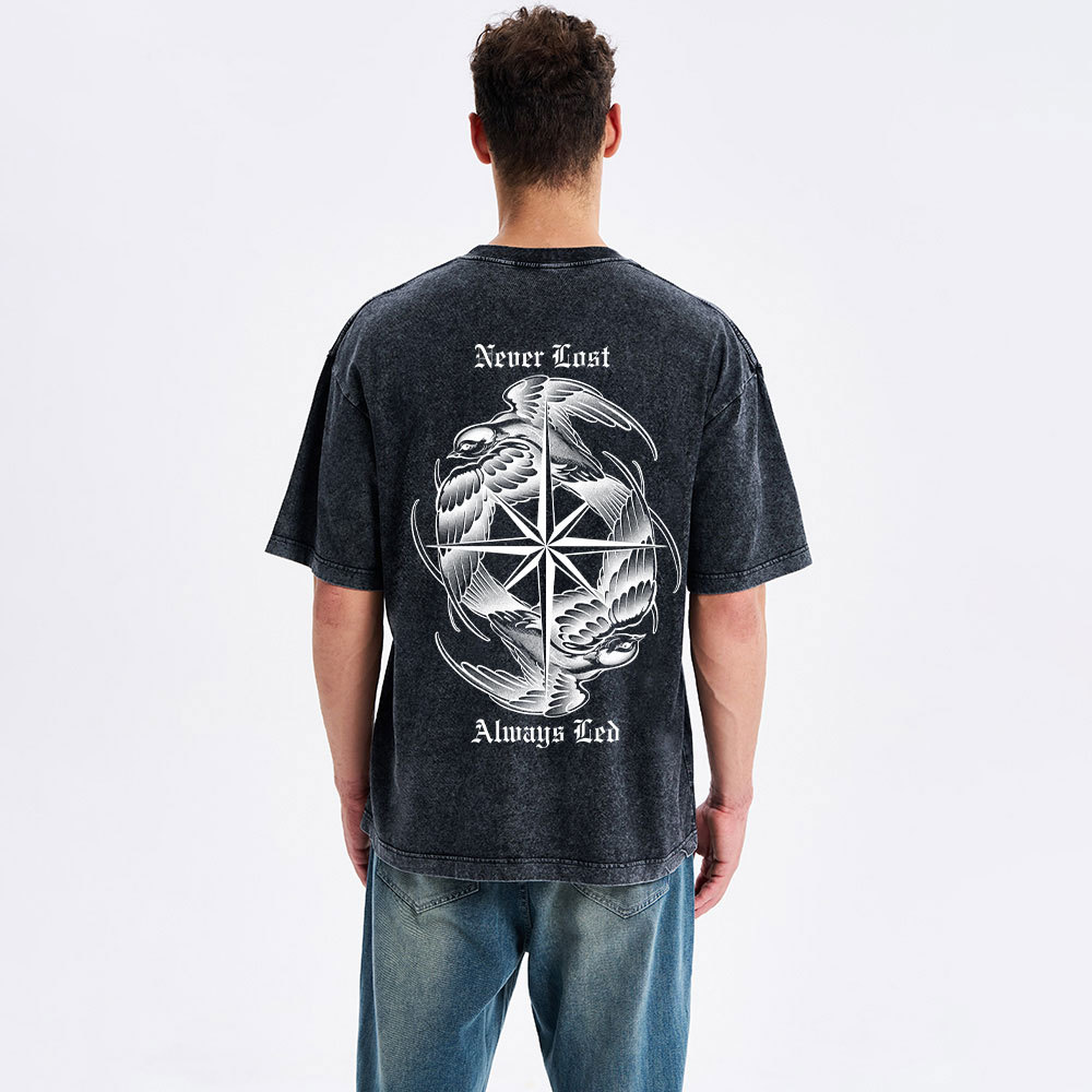 Never Lost Always Led Christian Washed T-Shirt