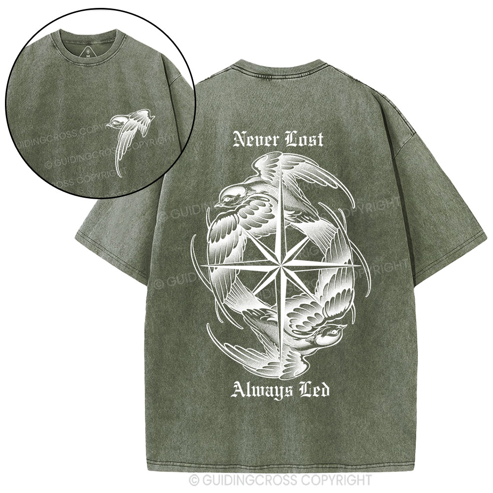 Never Lost Always Led Christian Washed T-Shirt