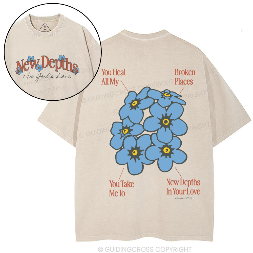 New Depths In God's Love Christian Washed T-Shirt