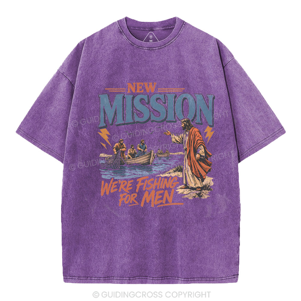 New Mission We're Fishing For Men Christian Washed T-Shirt
