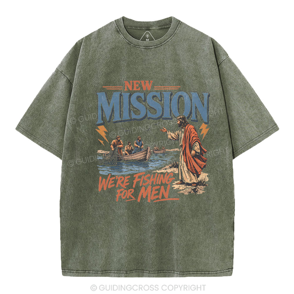 New Mission We're Fishing For Men Christian Washed T-Shirt