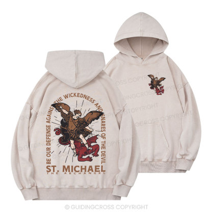 New ST Michael The Archangel Christian Washed Hoodie Sale