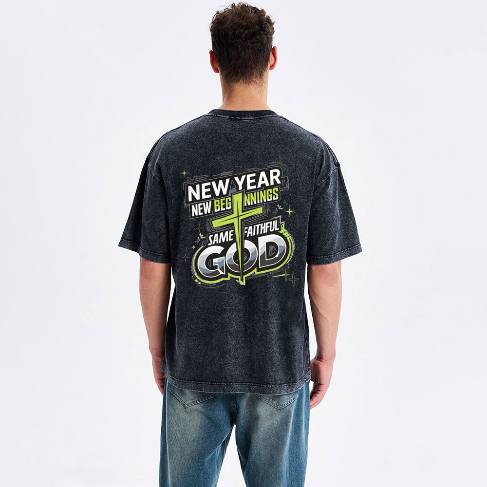 New Year New Beginning Same God Christian Washed T-Shirt