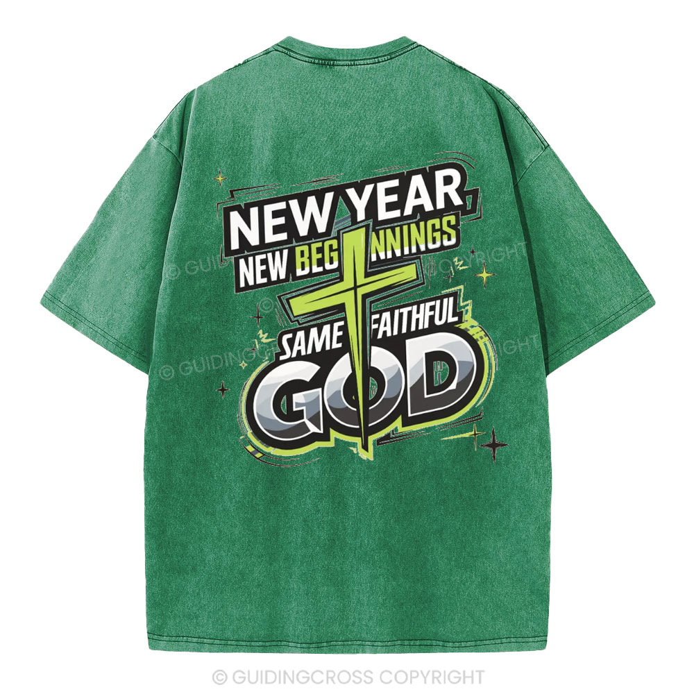 New Year New Beginning Same God Christian Washed T-Shirt