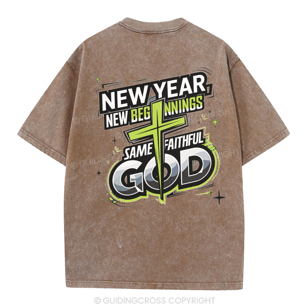 New Year New Beginning Same God Christian Washed T-Shirt