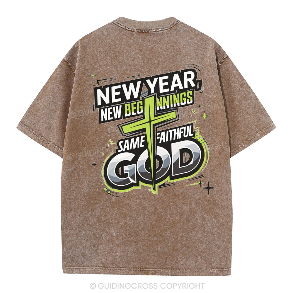 New Year New Beginning Same God Christian Washed T-Shirt