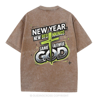 New Year New Beginning Same God Christian Washed T-Shirt