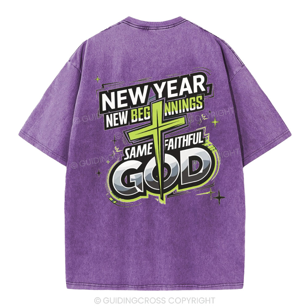 New Year New Beginning Same God Christian Washed T-Shirt