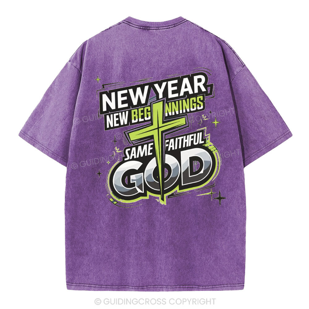 New Year New Beginning Same God Christian Washed T-Shirt