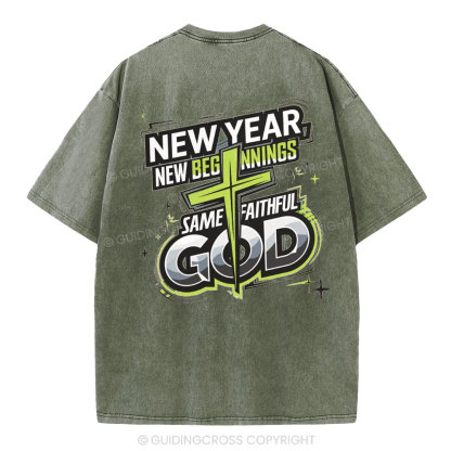New Year New Beginning Same God Christian Washed T-Shirt