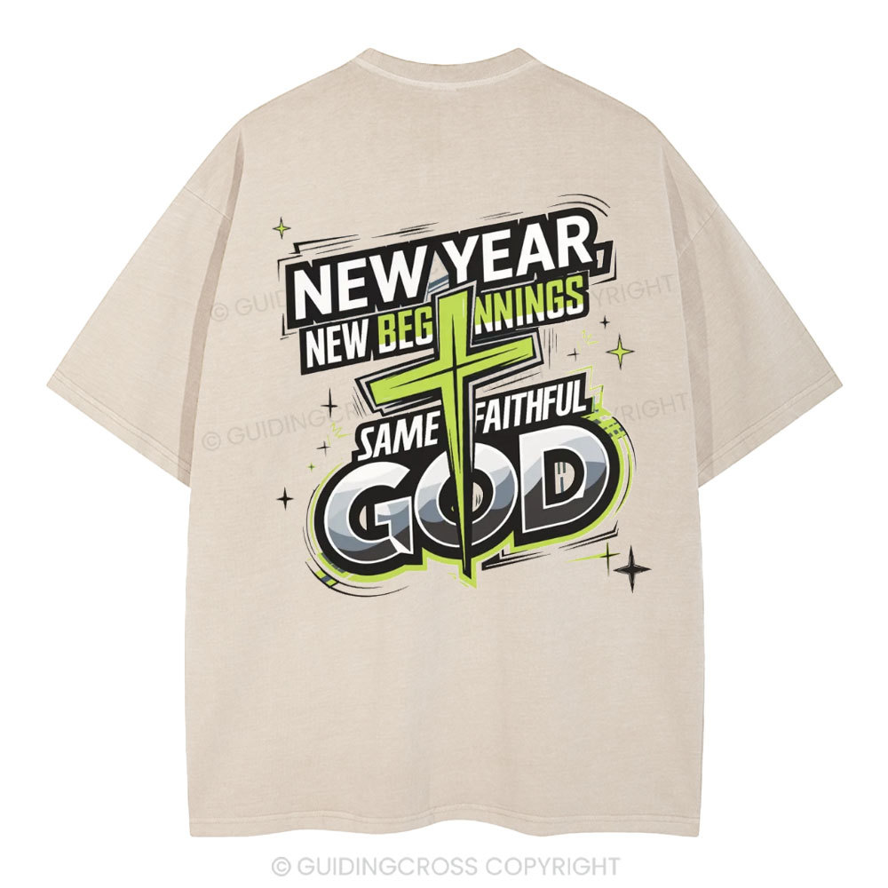 New Year New Beginning Same God Christian Washed T-Shirt