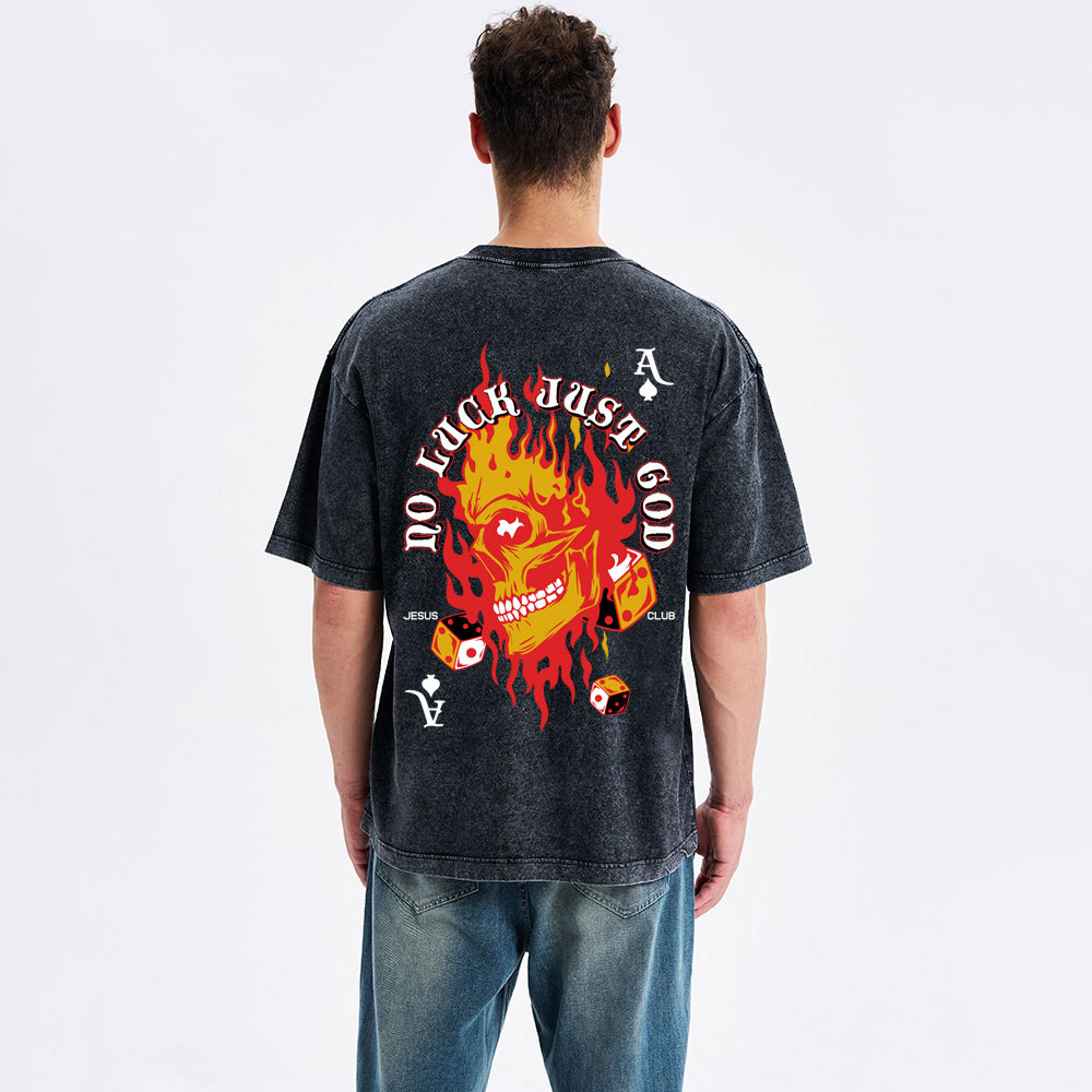 No Luck Just God Christian Washed T-Shirt