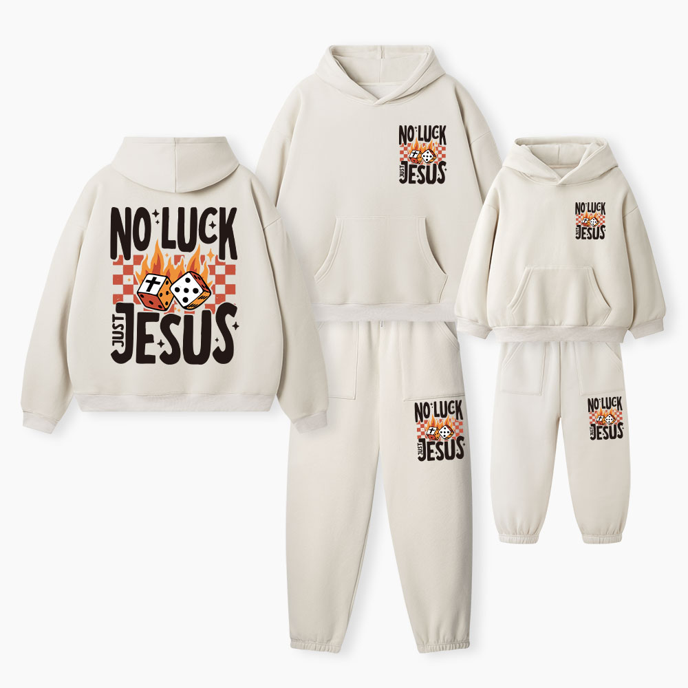 No Luck Just Jesus Christian Premium Matching Fleece Hoodie Set
