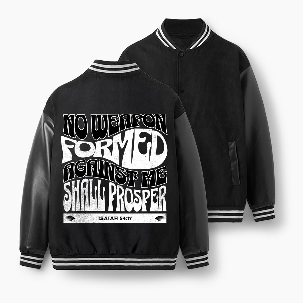 No Weapen Formed Against Me Christian Color Block Baseball Jacket