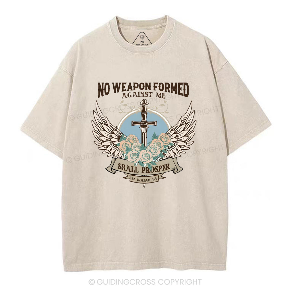 No Weapen Formed Against Me Christian Washed T-Shirt