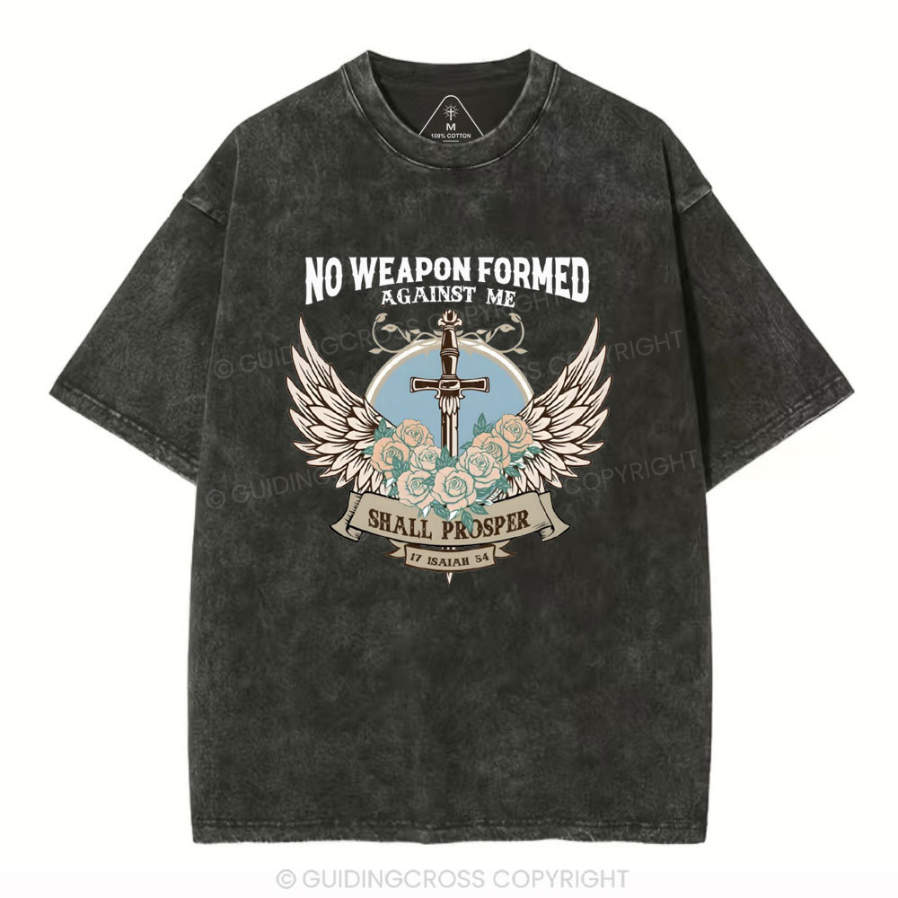 No Weapen Formed Against Me Christian Washed T-Shirt