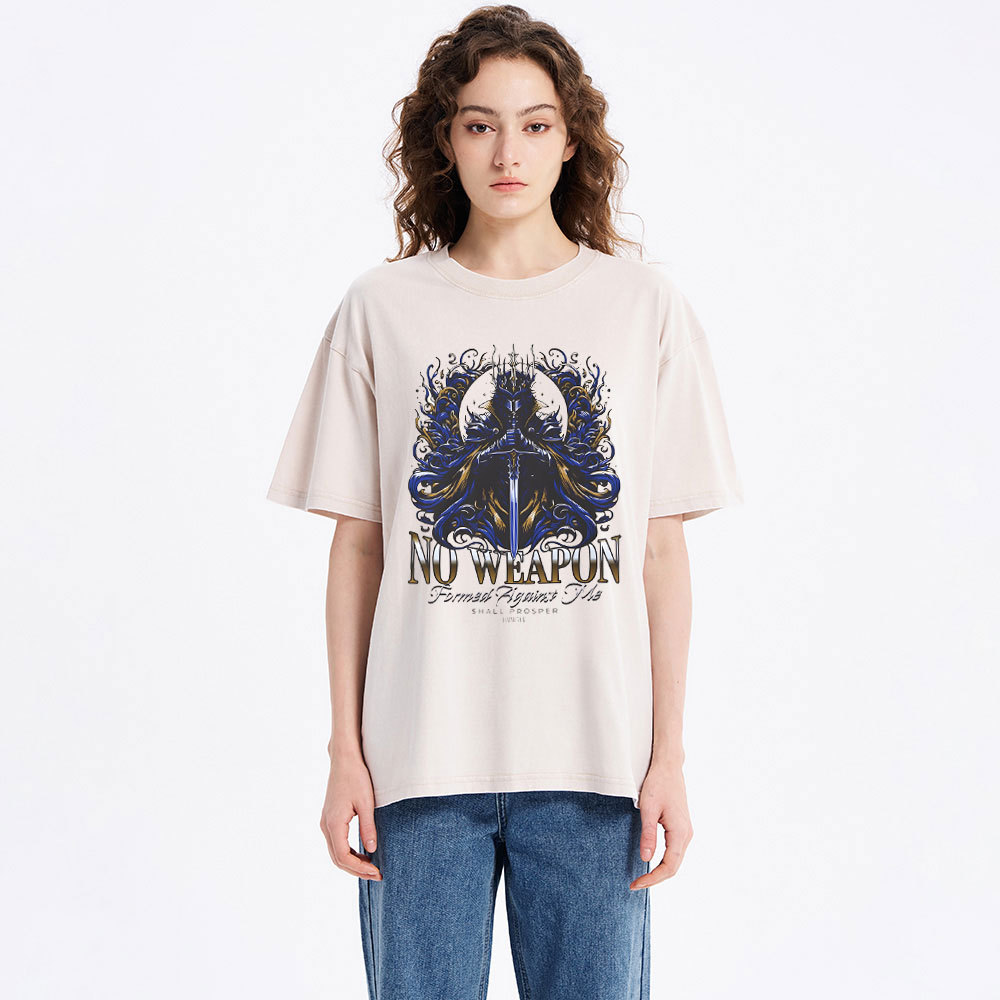 No Weapen Formed Against Me Christian Washed T-Shirt