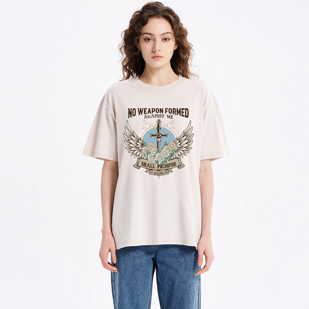 No Weapen Formed Against Me Christian Washed T-Shirt