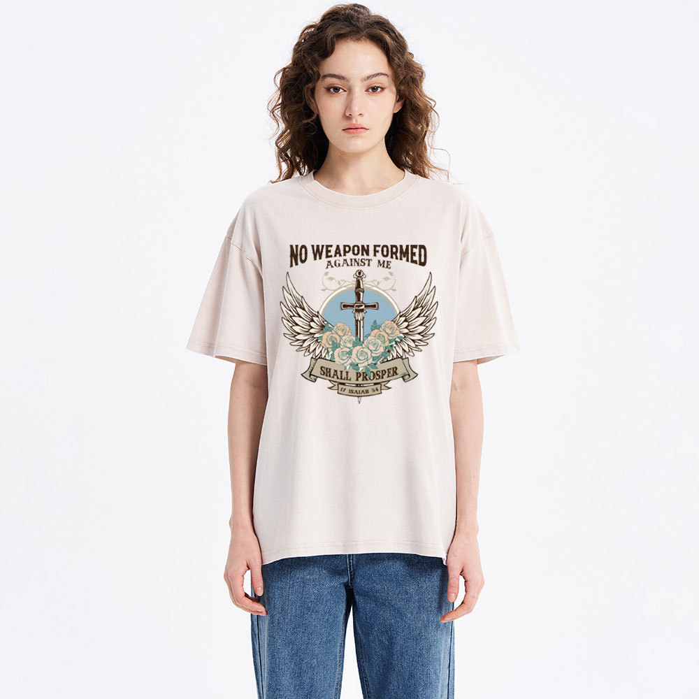 No Weapen Formed Against Me Christian Washed T-Shirt