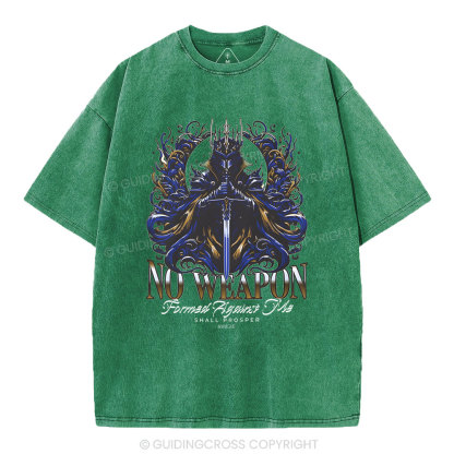 No Weapen Formed Against Me Christian Washed T-Shirt